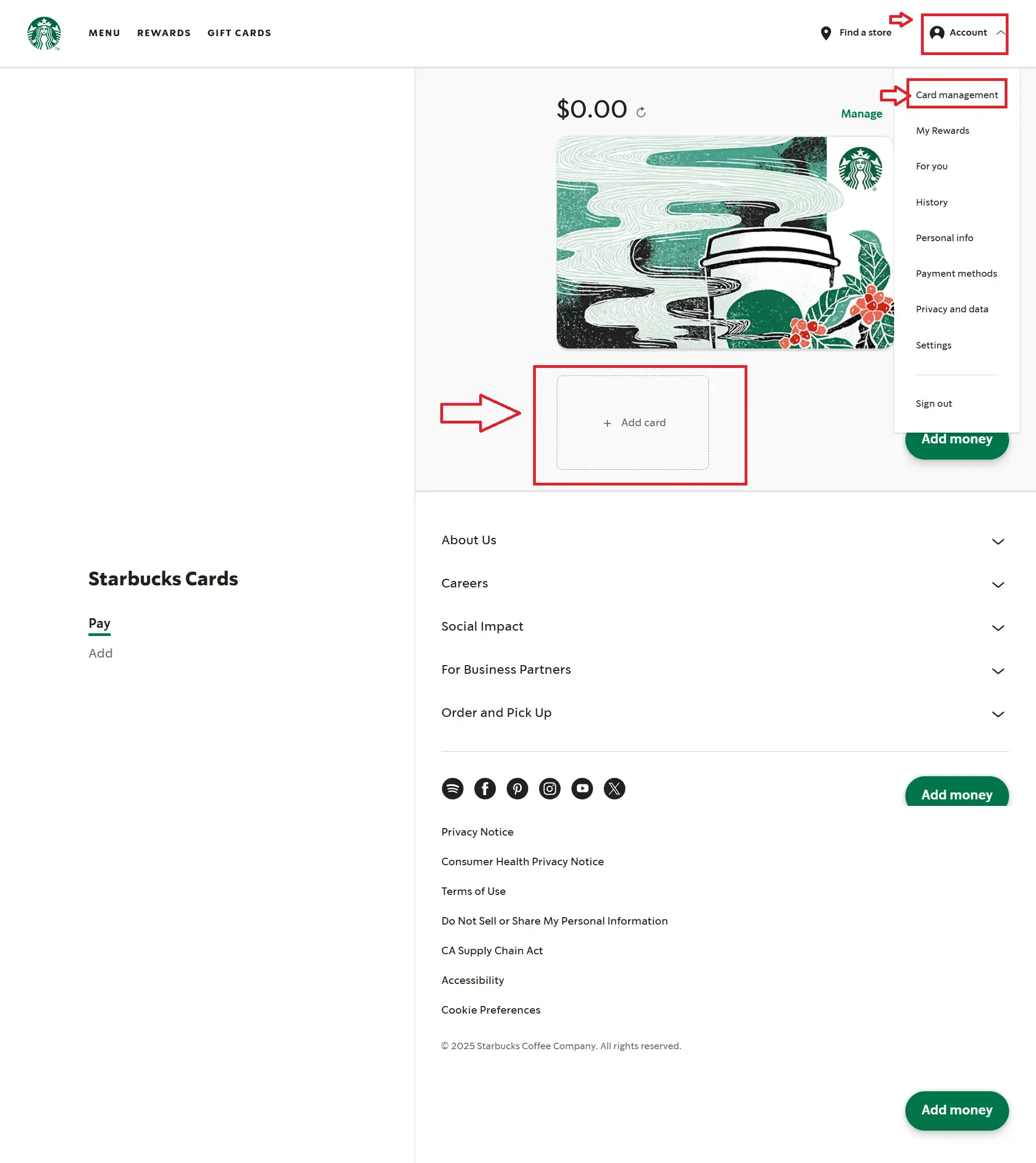 Add Card to stabucks account