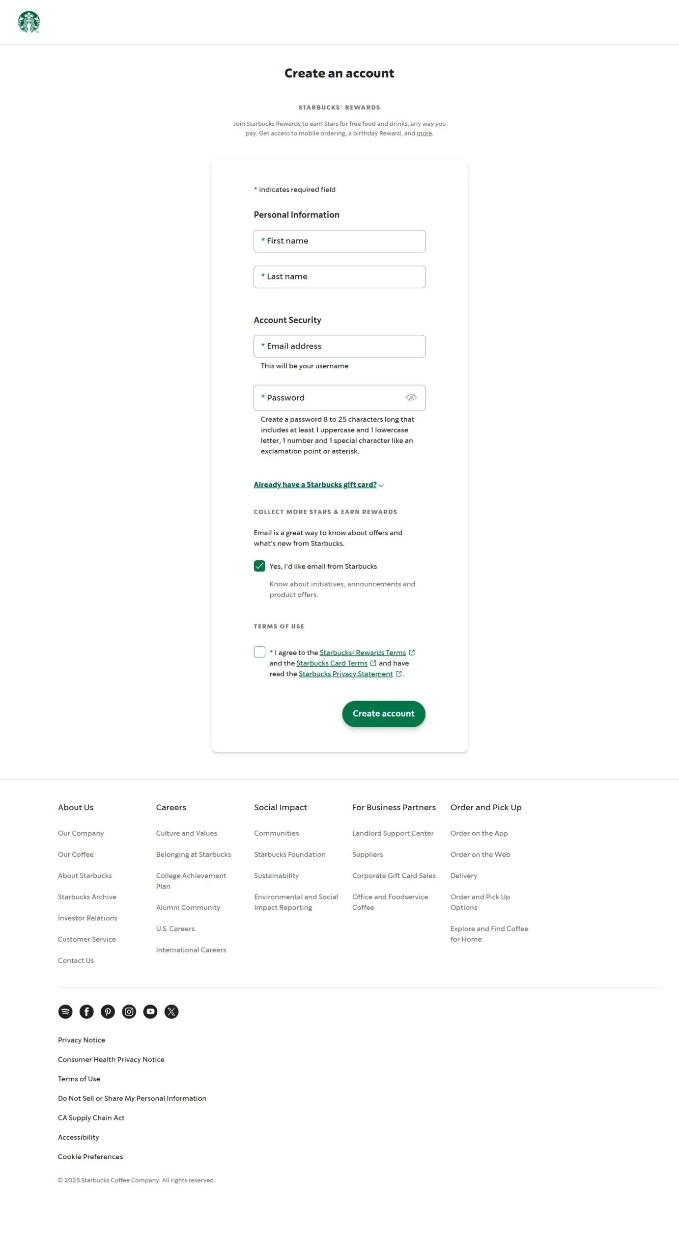 create or join starbucks gift card